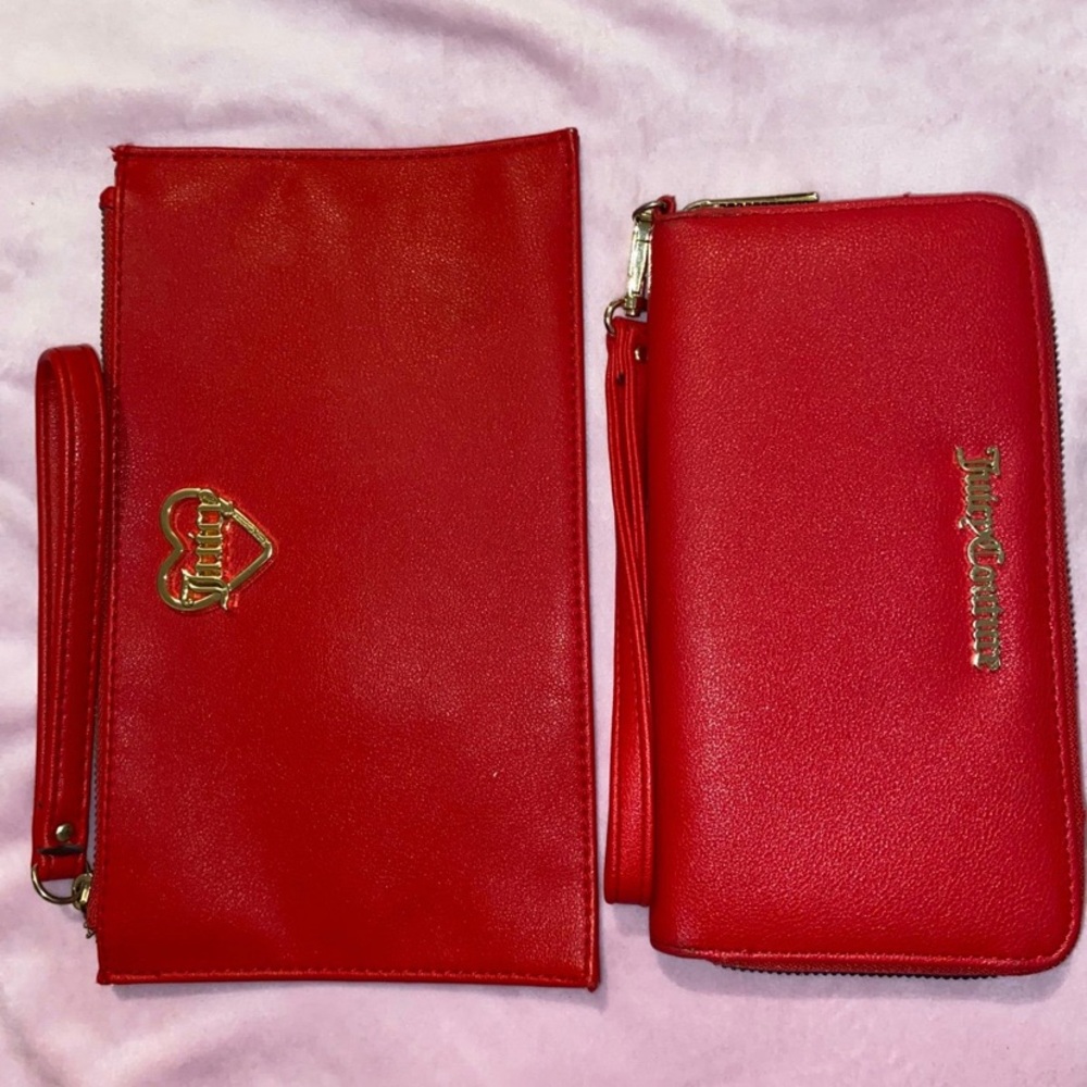 Juicy Couture Red Clutch and Wristlet Set with Gold Accents